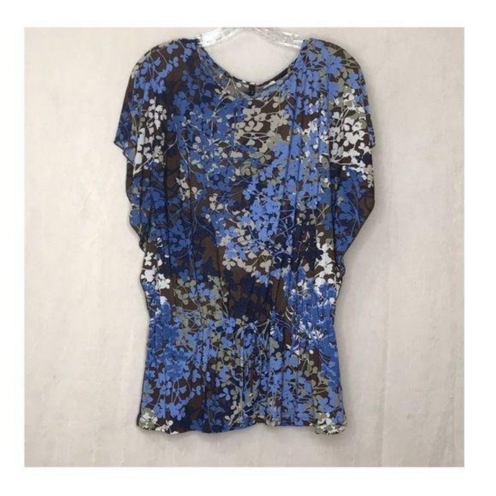 New Directions Blue M Floral Boho Top